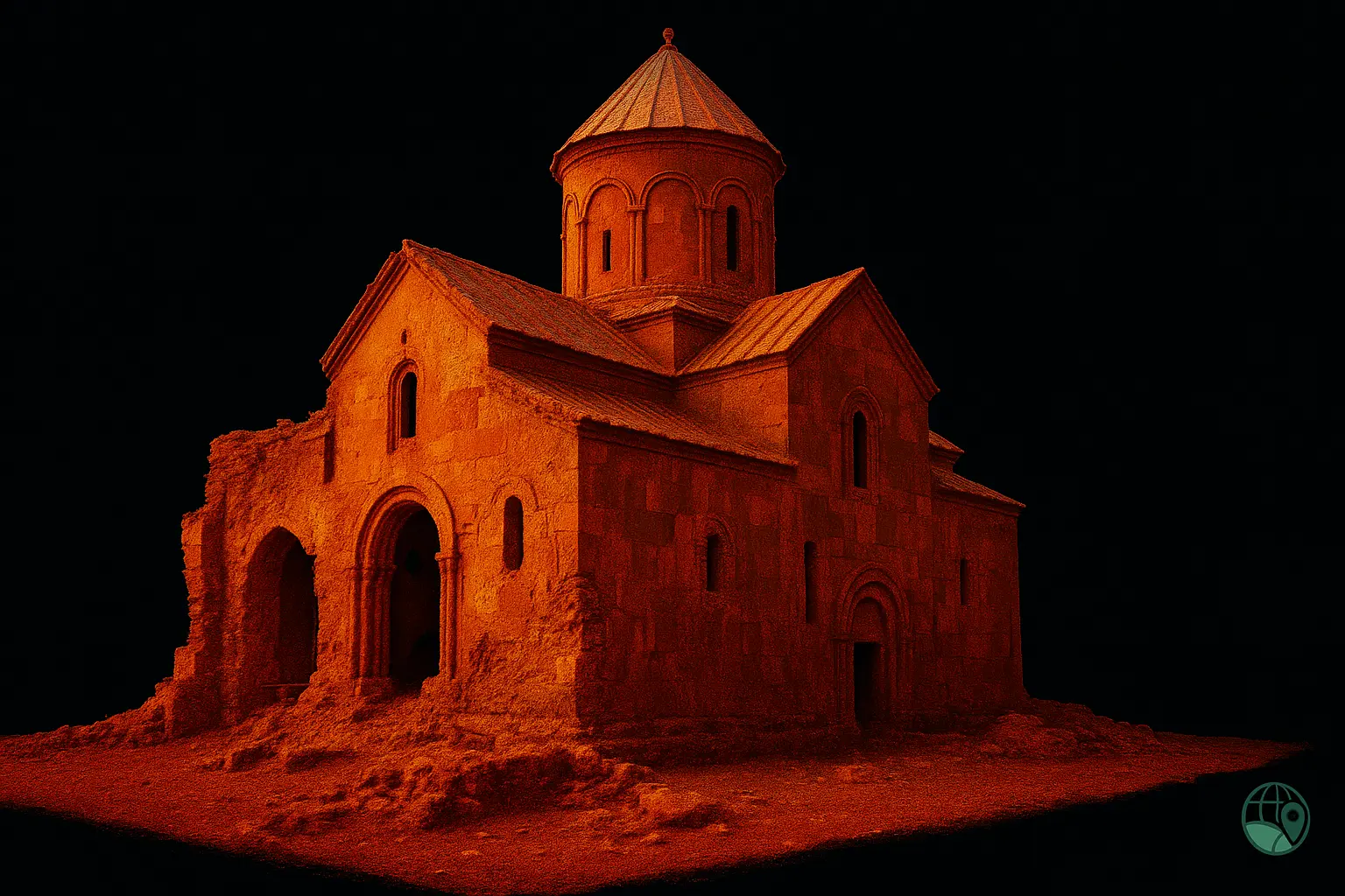 Ancient heritage building scanned in color point cloud