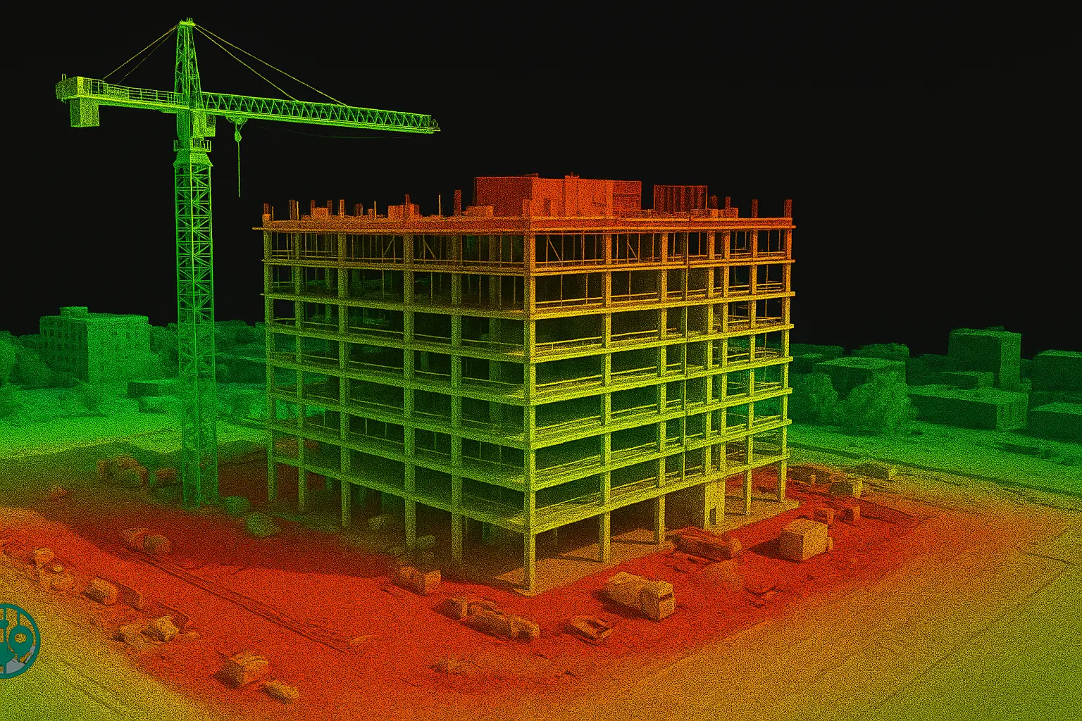 Construction site in 3D point cloud