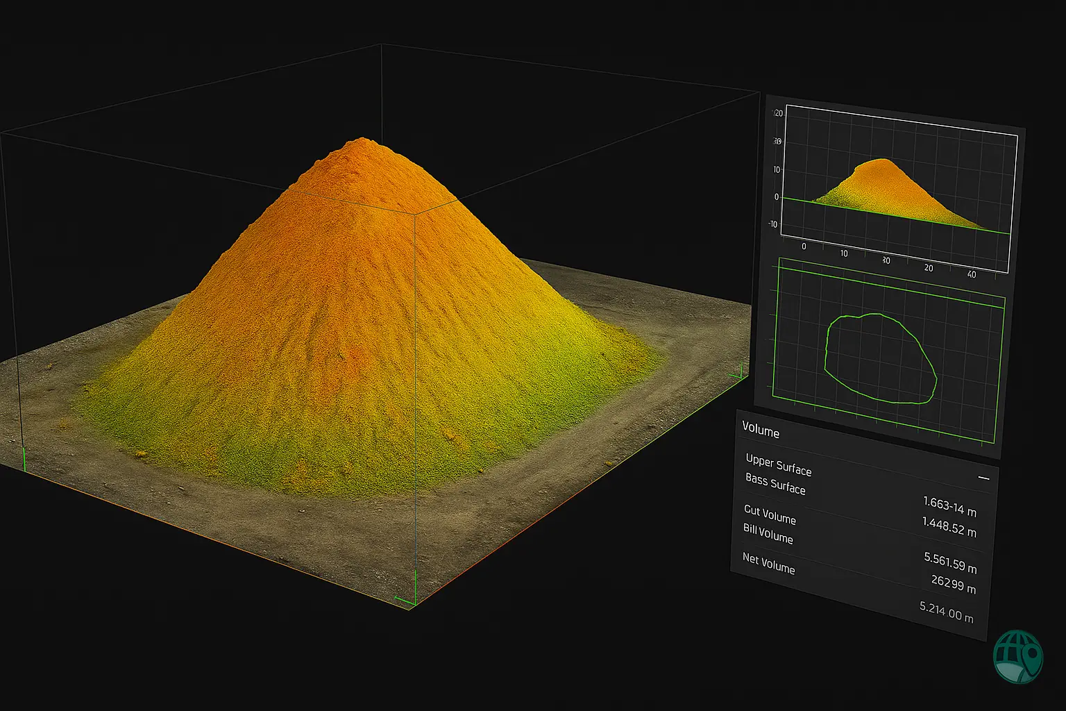 Stockpile 3D visualization and volume metrics