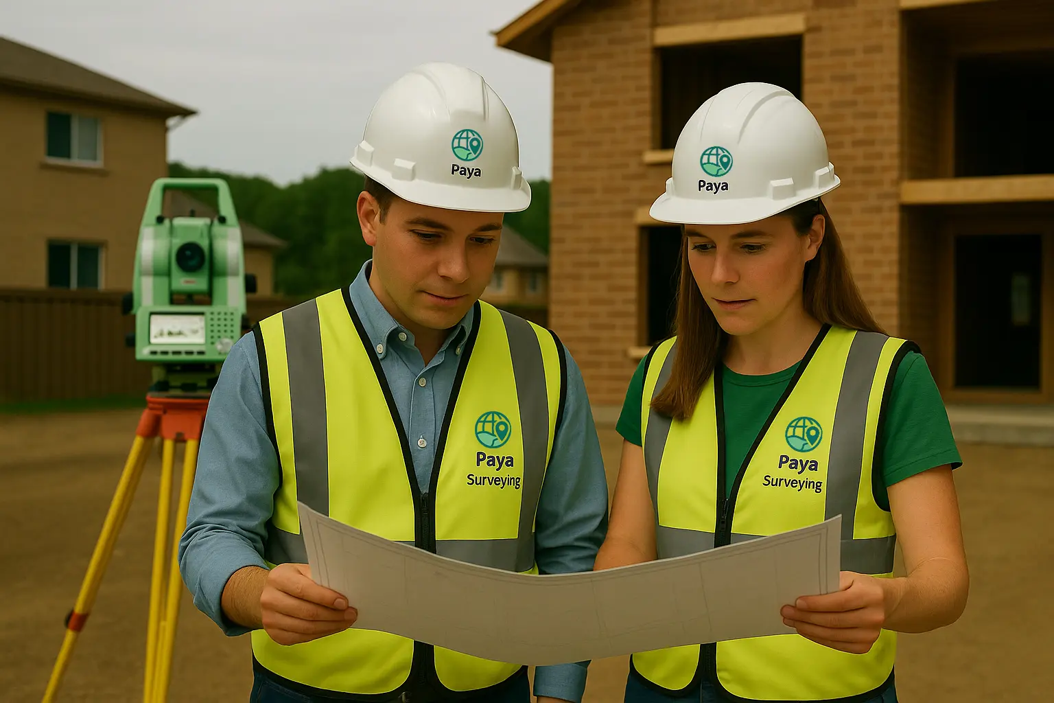 Topographic survey plan and blueprints on Vaughan construction site