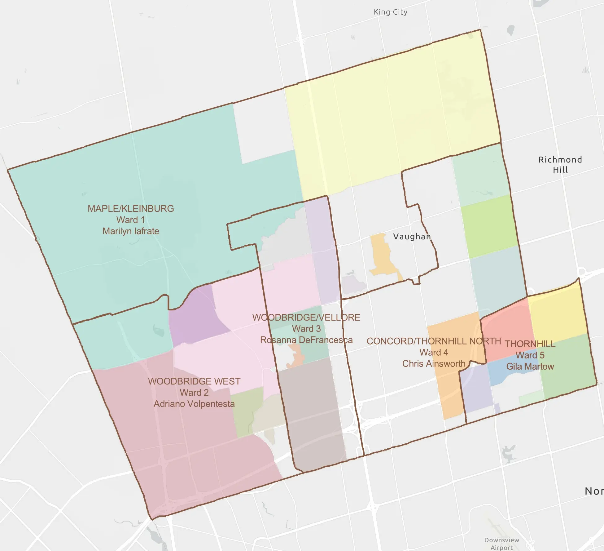 Map of Vaughan neighbourhoods for land surveying services
