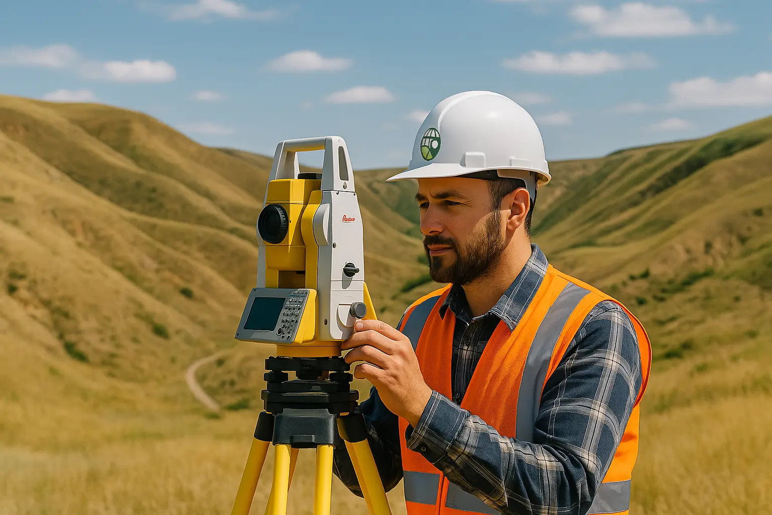 Surveyor at Work on Rolling Hills